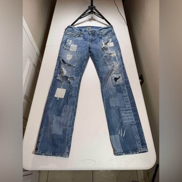 True Religion Billy Strange Brew First Edition extremely Distressed Jeans Sz 32 - Picture 1 of 14